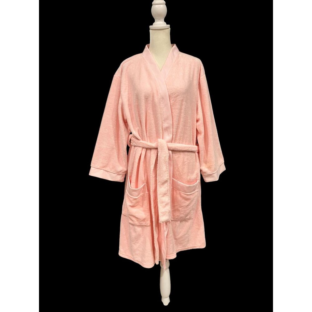 HILLARD & HANSON Pink Plush Robe Knee Length Sz 1X